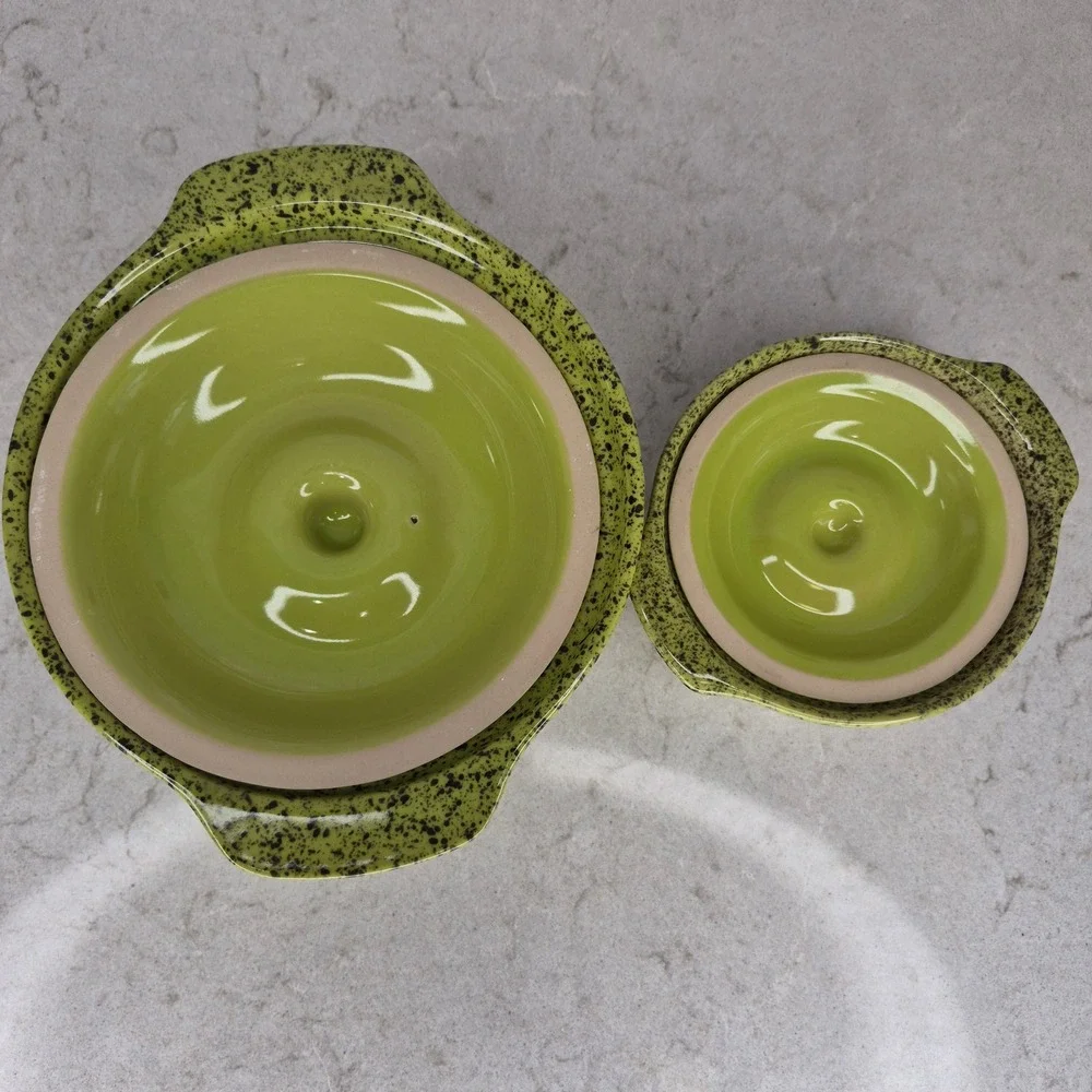 Cerutil Casserole Dish Speckled Stoneware Set Of 2 Green